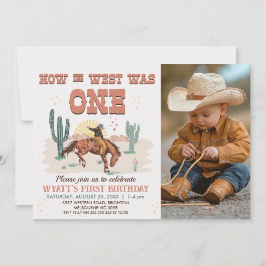 Invitation Retro Tan Photo Comment West a été un 1er annivers (Devant)