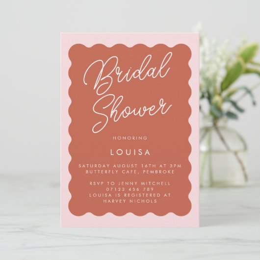 Invitation Rétro Terracotta & Blush Wavy Fête des mariées Inv (Debout devant)
