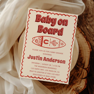 Invitation Rétro Terre Cuite Bohème Bébé à Bord Cadeau de Nai