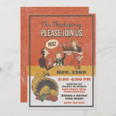 Invitation Retro Thanksgiving Dinner Comique (Devant / Derrière)