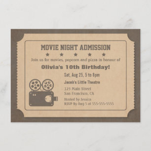 Invitation Retro Ticket Movie Nuit Anniversaire Fête
