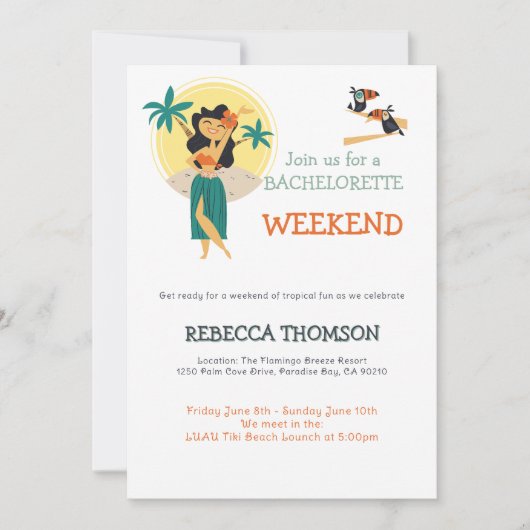 Invitation Retro Tiki plage tropicale Bachelorette week-end (Devant)