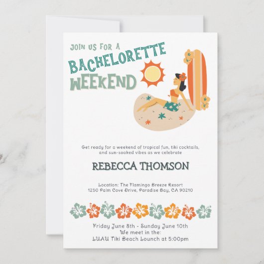 Invitation Retro Tiki plage tropicale Bachelorette week-end (Devant)