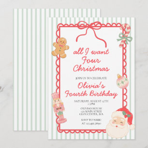 Invitation Rétro tout ce que je veux pour Noël 4e anniversair
