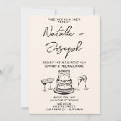 Invitation Rétro Tout en une main tiré Mariage original écrit (Devant)