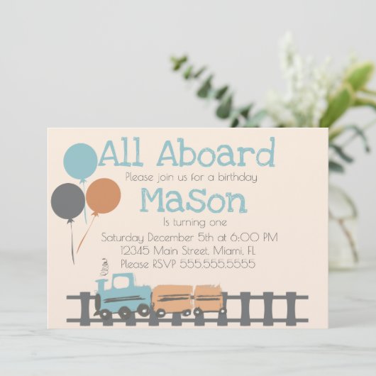 Invitation Retro Train Enfants Première fête d'anniversaire T (Debout devant)