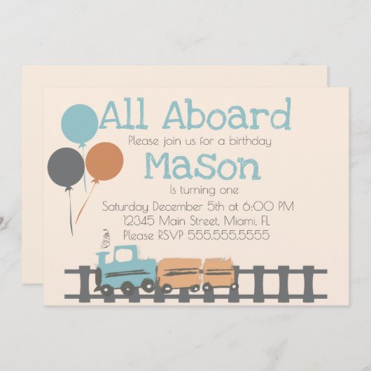 Invitation Retro Train Enfants Première fête d'anniversaire T (Devant / Derrière)