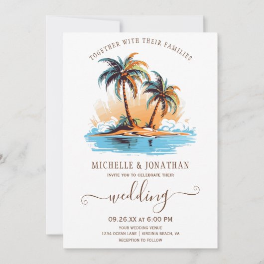 Invitation Retro Tropical Beach Destination Mariage (Devant)