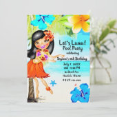 Invitation Retro Tropical Hula Girl Luau Beach Party Annivers (Debout devant)