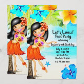 Invitation Retro Tropical Hula Girl Luau Beach Party Annivers (Devant / Derrière)