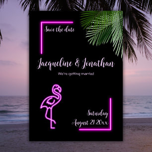 Invitation Retro Tropical Neon Flamant rose rose Enregistrer