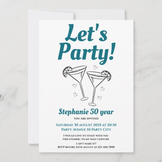 Invitation Retro Turquoise Cocktail Fête du 50e anniversaire (Devant)