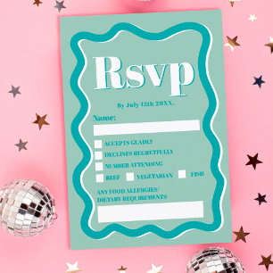 Invitation Retro turquoise courbe bleue squiggle ondulé rsvp