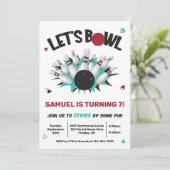 Invitation Retro Turquoise et Red Bowling fête d'anniversaire (Debout devant)