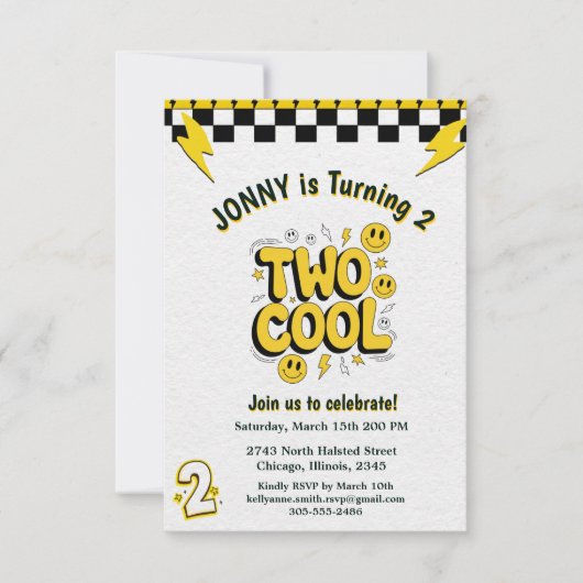 Invitation Retro Two Cool 2nd Birthday Party  (Devant)