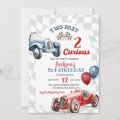 Invitation Retro Two Fast 2 Curieux Race Car Boy 2e Anniversa (Devant)