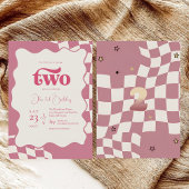 Invitation Retro Two Groovy Pink Checkered 2nd Birthday