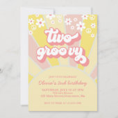 Invitation Retro Two Groovy Sunshine marguerite bohème floral (Devant)