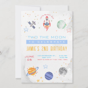 Invitation Retro Two La Lune Extérieure Partie Anniversaire