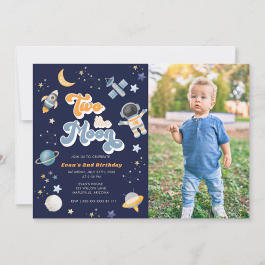 Invitation Retro Two Moon Space Anniversaire (Devant)