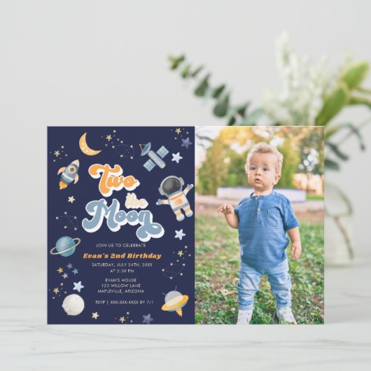 Invitation Retro Two Moon Space Anniversaire (Debout devant)