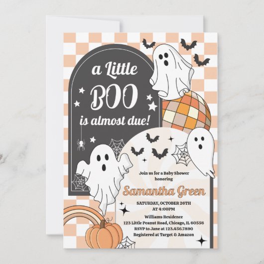 Invitation Rétro Un Petit Baby shower Boo Halloween (Devant)