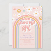 Invitation Retro Une Super fille Arc-en-ciel 1er anniversaire (Devant)