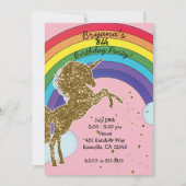 Invitation Retro Unicorn Rainbow & Gold Stars Anniversaire (Devant)