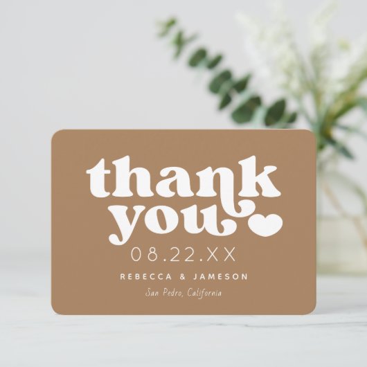 Invitation Retro Union Light Camel Brown Mariage Merci (Debout devant)