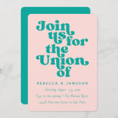 Invitation Retro Union rose et Mariage Turquoise (Devant / Derrière)