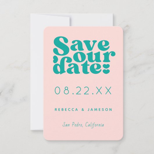 Invitation Retro Union rose et mariage Turquoise Enregistrer  (Devant)