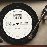 Invitation Rétro Unique Vinyl Enregistrement Mariage Enregist<br><div class="desc">Annoncez vos nouveautés en style avec notre vinyle personnalisé enregistrer la date. Le design unique de cette sauvegarde de la date est en forme de vinyle et captera certainement l'attention de vos invités. L'enregistrement de la date est facilement personnalisable, vous permettant d'ajouter tous les détails importants de votre mariage, tels...</div>