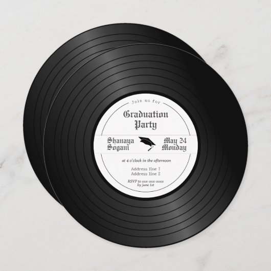 Invitation Retro unique vinyle fête de graduation (Devant / Derrière)