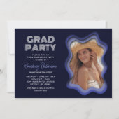 Invitation Retro Vague Bleu violet fête de graduation photo (Devant)