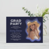 Invitation Retro Vague Bleu violet fête de graduation photo (Debout devant)