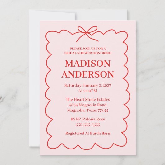 Invitation Retro Valentine Bridal Shower Red Pink (Devant)