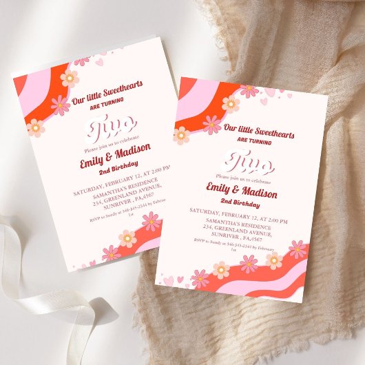 Invitation Retro Valentine Sweetheart Twin 2e anniversaire