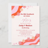 Invitation Retro Valentine Sweetheart Twin 2e anniversaire (Devant)