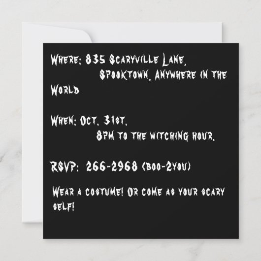 Invitation Retro Vampire Boo Party temps Trick-or-Traiter (Dos)
