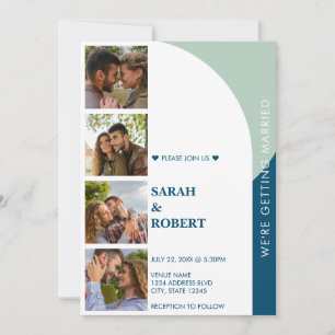 Invitation Retro Vert Bleu Blanc Photo Booth Mariage Collage