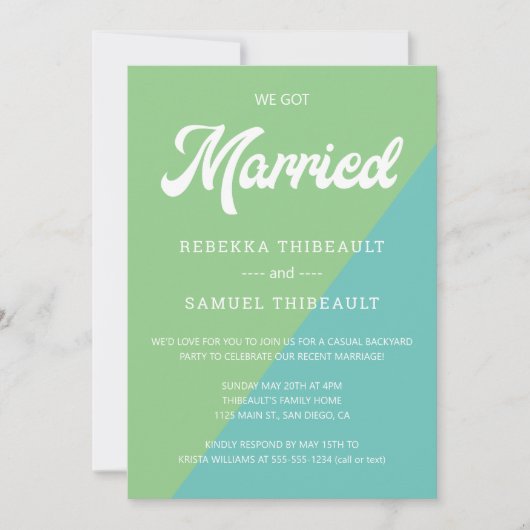 Invitation Retro Vert Turquoise Couleur Bloc Mariage Décontra (Devant)