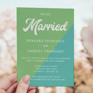 Invitation Retro Vert Turquoise Couleur Bloc Mariage Décontra