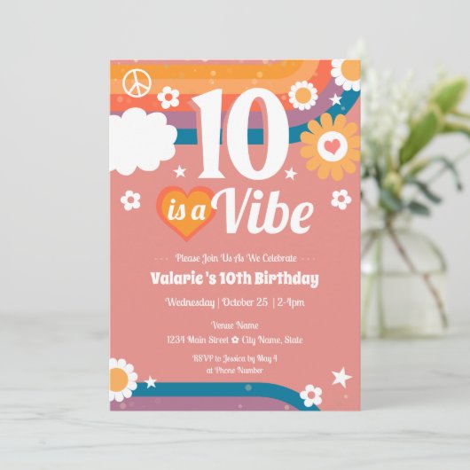Invitation Retro Vibe 10e anniversaire (Debout devant)