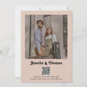 Invitation Retro Vibes Boho Beige Photo QR Code Mariage (Dos)
