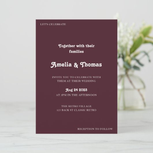 Invitation Retro Vibes Bourgogne Photo QR Code Mariage (Debout devant)