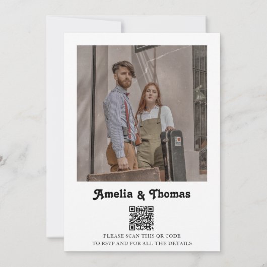 Invitation Retro Vibes Classic Photo QR Code Mariage (Dos)
