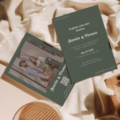 Invitation Retro Vibes Dark Green Photo QR Code Mariage