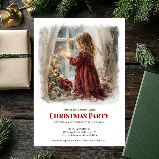 Invitation Retro Victorian Little Girl Awaiting Santa Digital