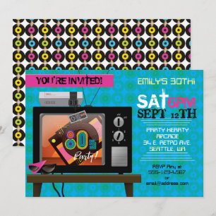Invitation Retro Vidéo Jeu Arcade 80's Anniversday Party Invi
