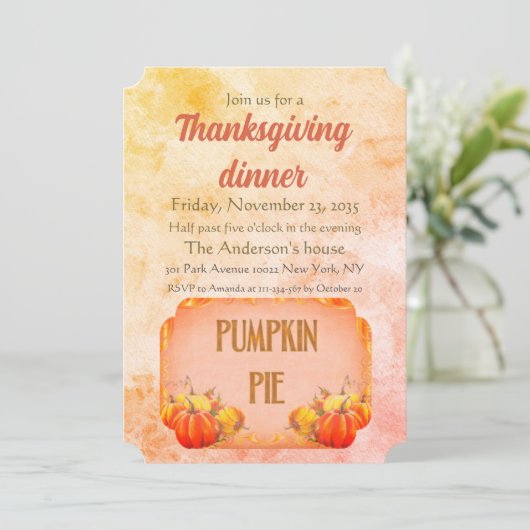 Invitation Retro Vieux Citrouille Pie Rustique Thanksgiving D (Debout devant)